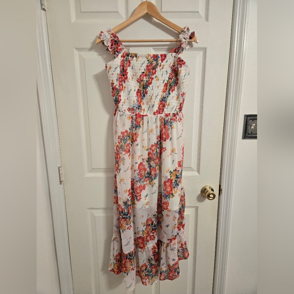Maurices White and Pink Floral Dress with Ruffle Straps size large